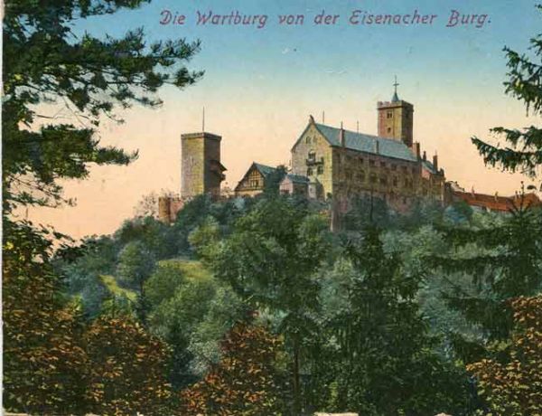 Postkarte Die Wartburg von der Eisenacher Burg, historische Ansichtskarte, 1912