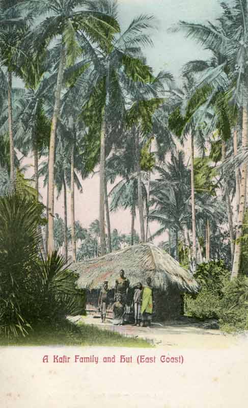 Historic Postcard, A Kafir Family and Hut, South Africa around 1900