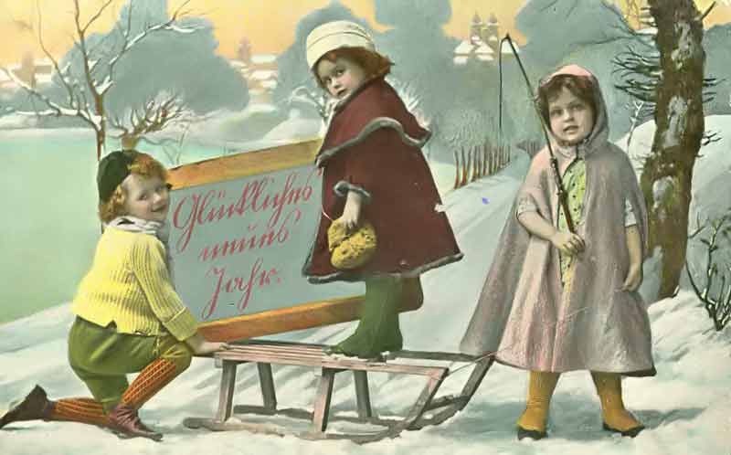 Historische Postkarte 06.12.1909 glückliches neues Jahr